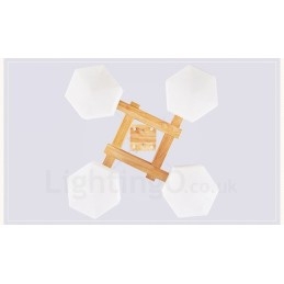 4 Light Wood Modern Contemporary Nordic style Pendant Light with Glass Shade