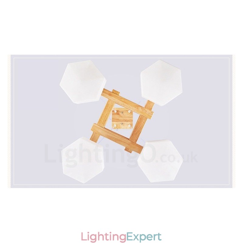4 Light Wood Modern Contemporary Nordic style Pendant Light with Glass Shade