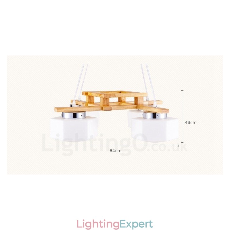 4 Light Wood Modern Contemporary Nordic style Pendant Light with Glass Shade