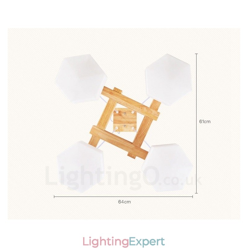 4 Light Wood Modern Contemporary Nordic style Pendant Light with Glass Shade