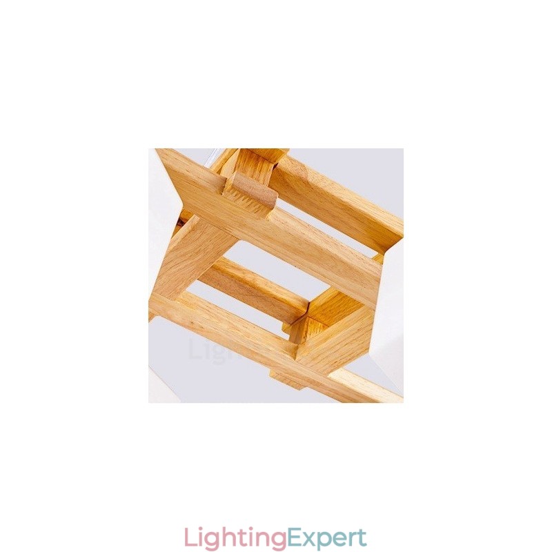 4 Light Wood Modern Contemporary Nordic style Pendant Light with Glass Shade