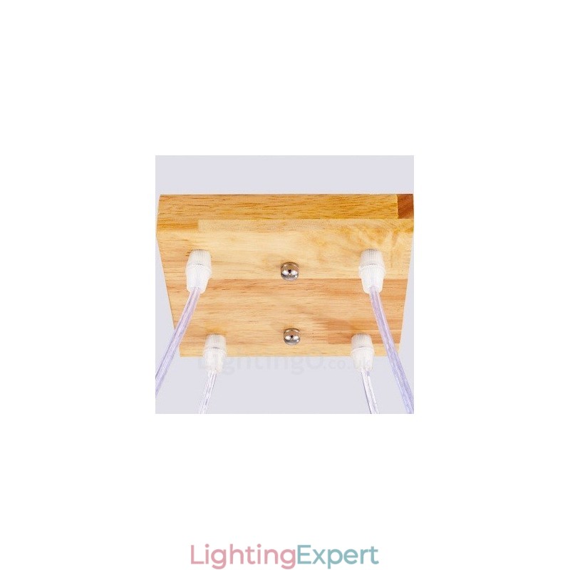 4 Light Wood Modern Contemporary Nordic style Pendant Light with Glass Shade