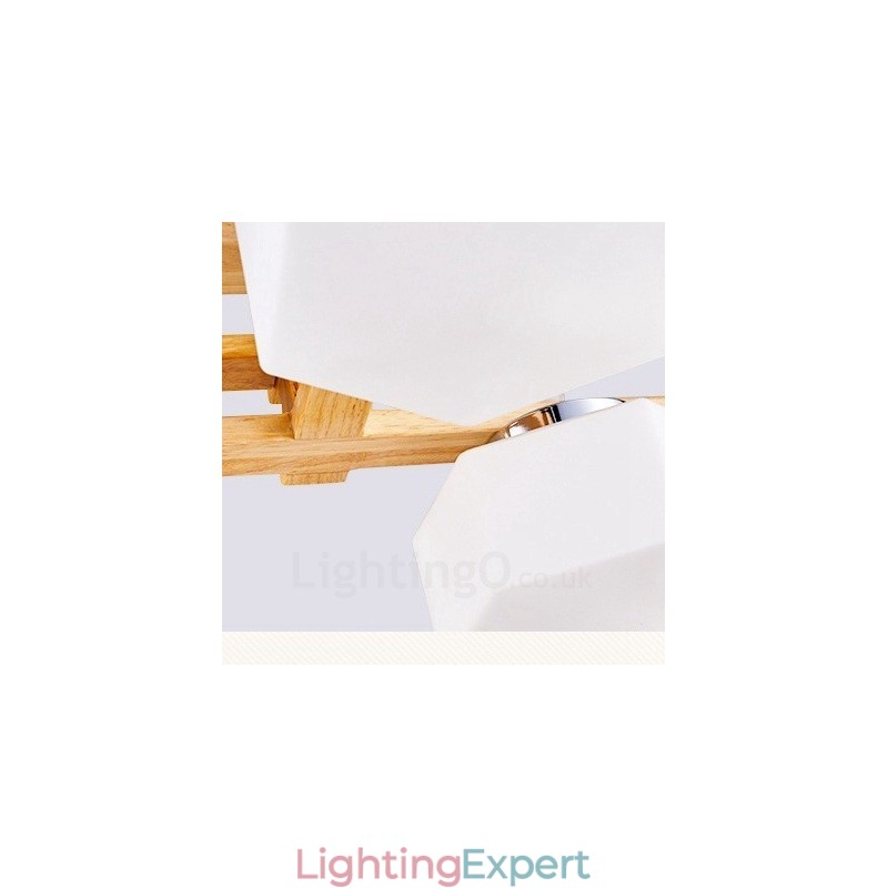 4 Light Wood Modern Contemporary Nordic style Pendant Light with Glass Shade
