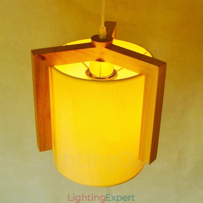 1 Light Wood Modern Contemporary Nordic style Pendant Light with Fabric Shade