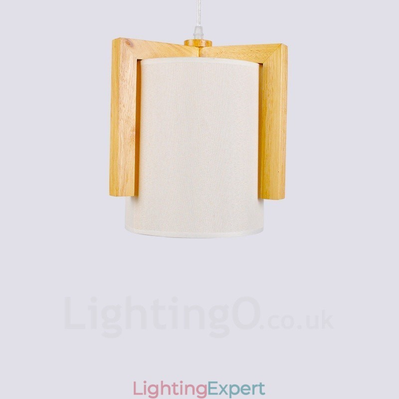 1 Light Wood Modern Contemporary Nordic style Pendant Light with Fabric Shade