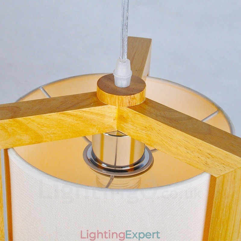 1 Light Wood Modern Contemporary Nordic style Pendant Light with Fabric Shade