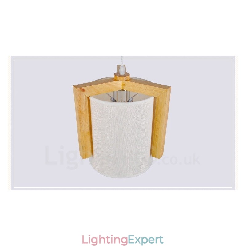 1 Light Wood Modern Contemporary Nordic style Pendant Light with Fabric Shade