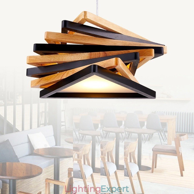 1 Light Wood Modern Contemporary Pendant Light with Wood Shade