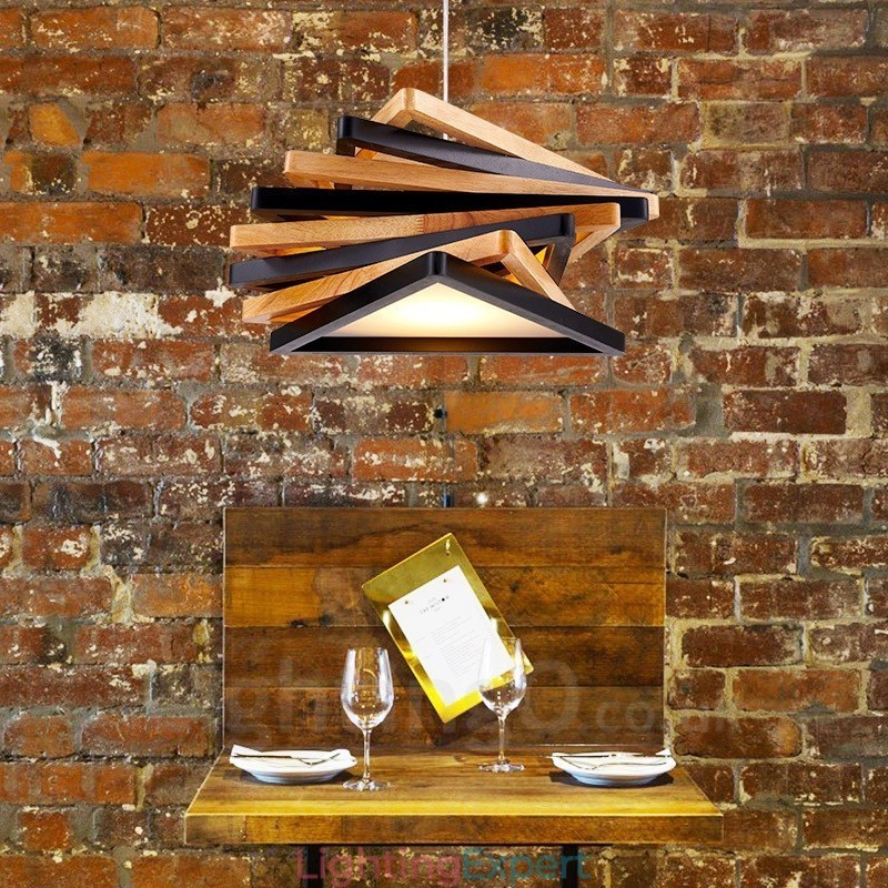 1 Light Wood Modern Contemporary Pendant Light with Wood Shade