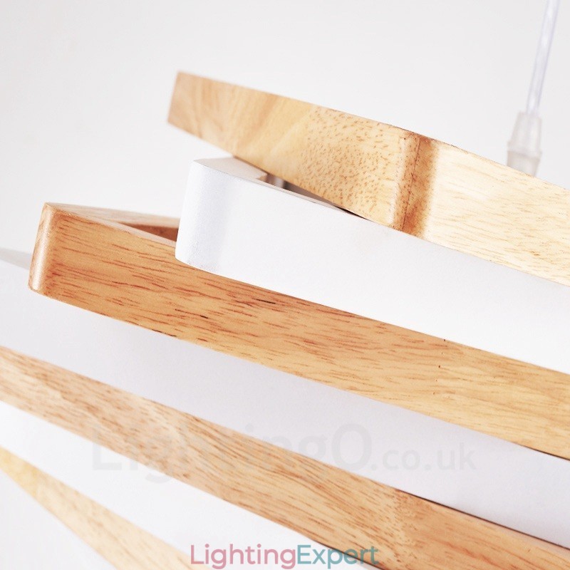 1 Light Wood Modern Contemporary Pendant Light with Wood Shade
