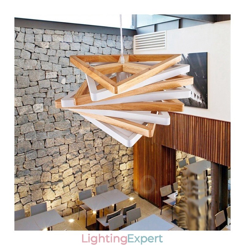 1 Light Wood Modern Contemporary Pendant Light with Wood Shade