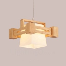 1 Light Wood Modern Contemporary Nordic style Pendant Light with Fabric Shade