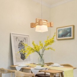 1 Light Wood Modern Contemporary Nordic style Pendant Light with Fabric Shade