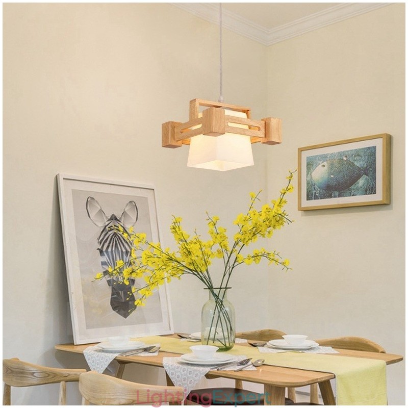 1 Light Wood Modern Contemporary Nordic style Pendant Light with Fabric Shade
