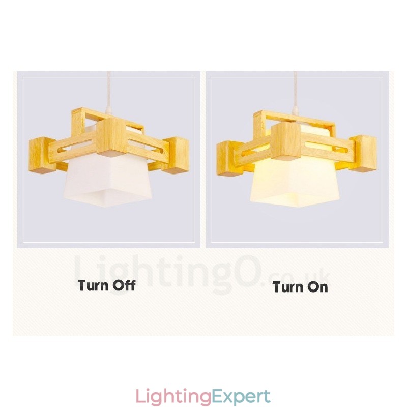 1 Light Wood Modern Contemporary Nordic style Pendant Light with Fabric Shade