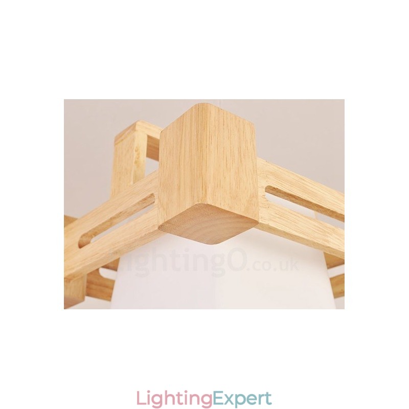 1 Light Wood Modern Contemporary Nordic style Pendant Light with Fabric Shade