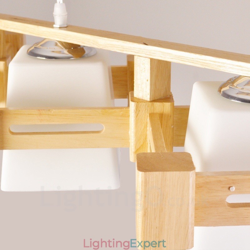 3 Light Wood Modern Contemporary Nordic style Pendant Light with Fabric Shade