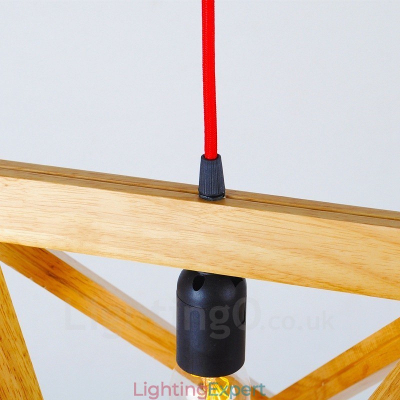 1 Light Wood Modern Contemporary Pendant Light with Wood Shade