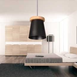 1 Light Wood Modern Contemporary Nordic style Pendant Light with Iron Shade