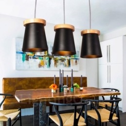 3 Light Wood Modern Contemporary Nordic style Pendant Light with Iron Shade