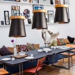 3 Light Wood Modern Contemporary Nordic style Pendant Light with Iron Shade