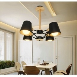 4 Light Wood Modern Contemporary Nordic style Pendant Light with Iron Shade
