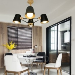 4 Light Wood Modern Contemporary Nordic style Pendant Light with Iron Shade