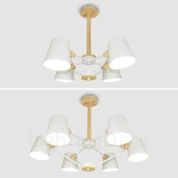 4 Light Wood Modern Contemporary Nordic style Pendant Light with Iron Shade