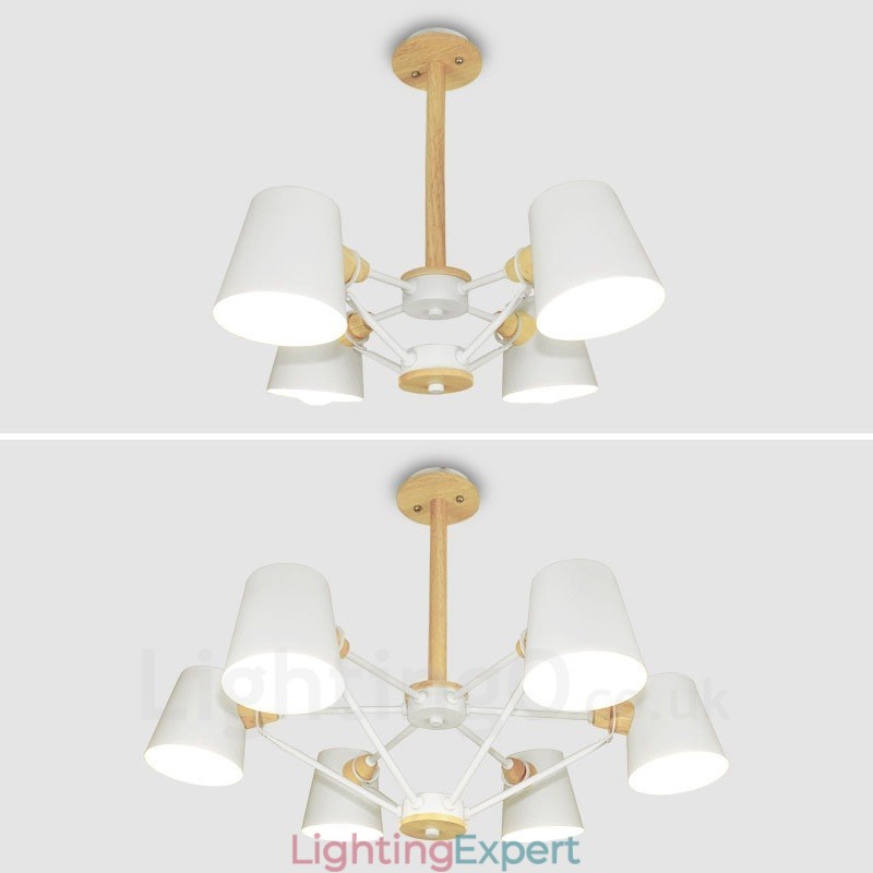 4 Light Wood Modern Contemporary Nordic style Pendant Light with Iron Shade