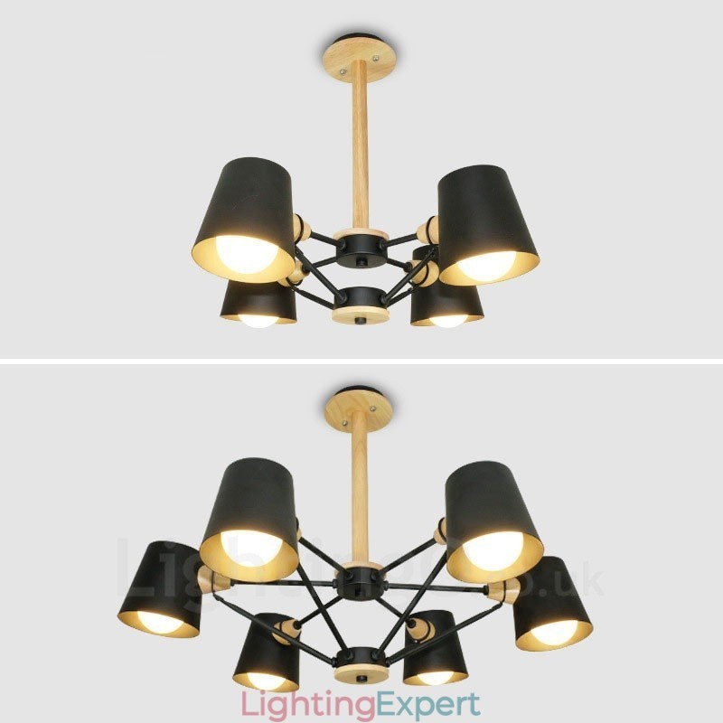 4 Light Wood Modern Contemporary Nordic style Pendant Light with Iron Shade
