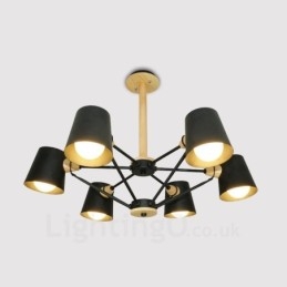 6 Light Wood Modern Contemporary Nordic style Pendant Light with Iron Shade