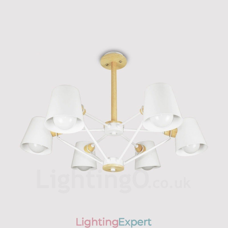 6 Light Wood Modern Contemporary Nordic style Pendant Light with Iron Shade