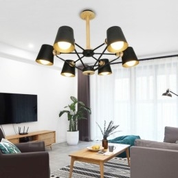 6 Light Wood Modern Contemporary Nordic style Pendant Light with Iron Shade