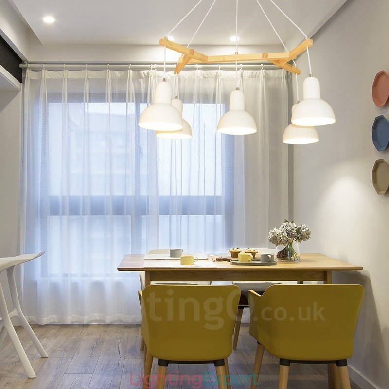 5 Light Wood Modern Contemporary Pendant Light with Iron Shade