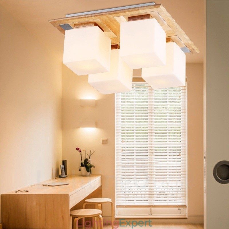 4 Light Modern Contemporary Flush Mount Ceiling Lights with Glass Shade