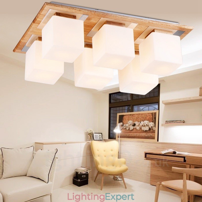 6 Light Modern Contemporary Flush Mount Ceiling Lights with Glass Shade