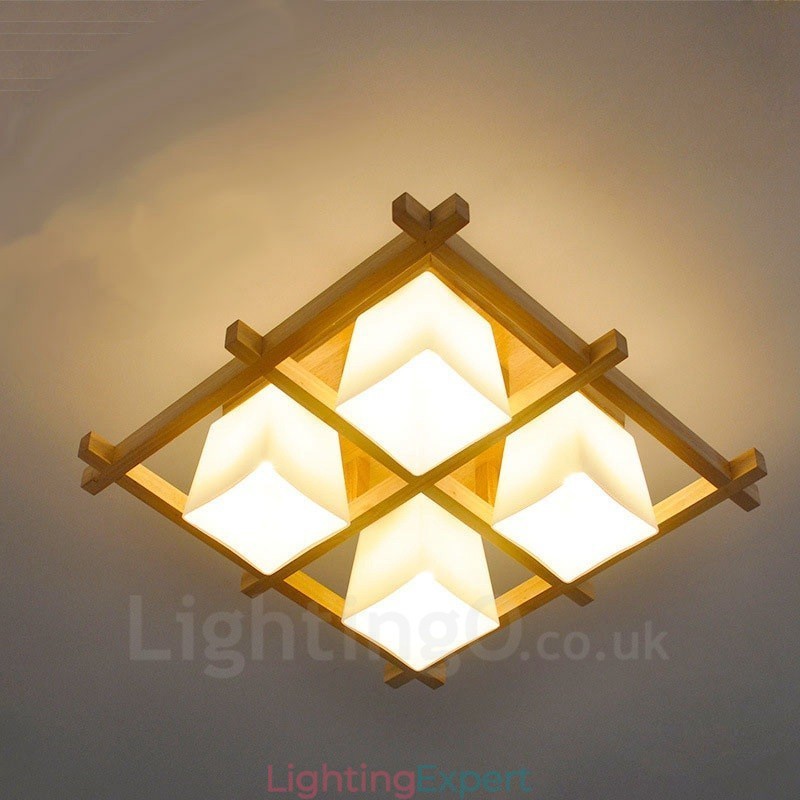 4 Light Modern Contemporary Flush Mount Ceiling Lights with Glass Shade