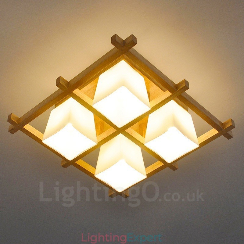 4 Light Modern Contemporary Flush Mount Ceiling Lights with Glass Shade