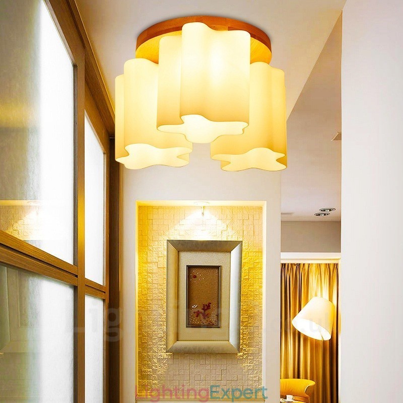 3 Light Modern Contemporary Flush Mount Ceiling Lights with Glass Shade