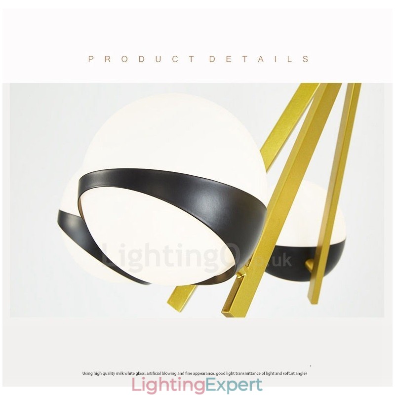 6 Light Modern Contemporary Nordic style Ceiling Lights Chandelier with Black and White Ball Glass Shade