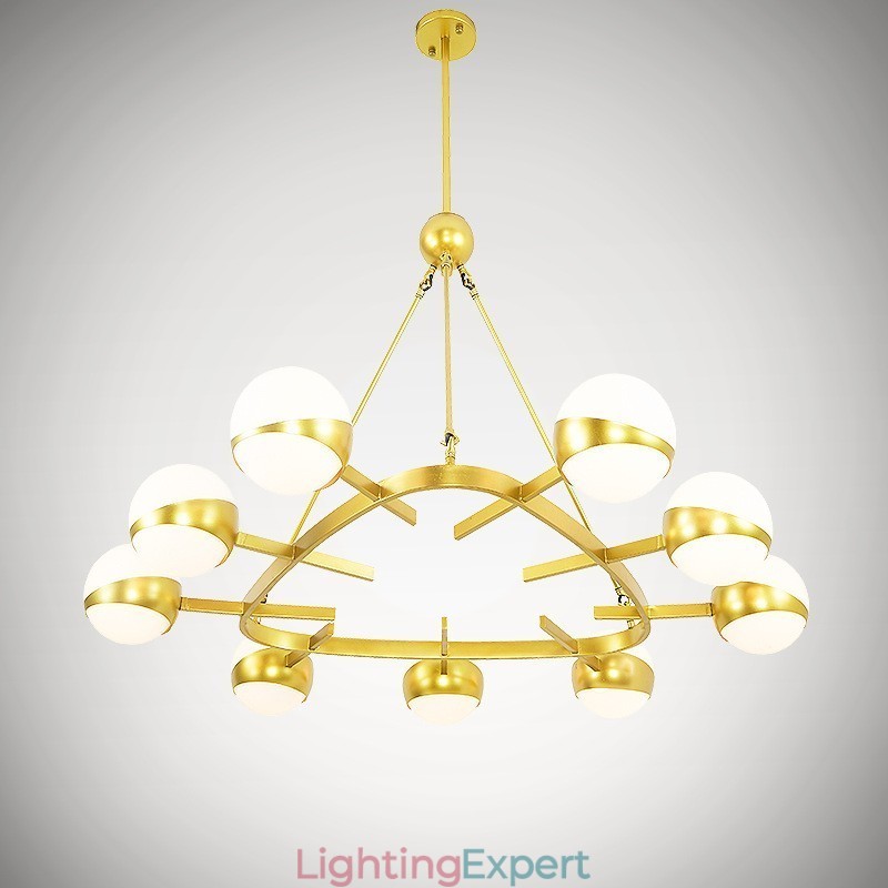 9 Light Modern Contemporary Nordic style Ceiling Lights Copper Plating Chandelier with Gold and White Ball Glass Shade