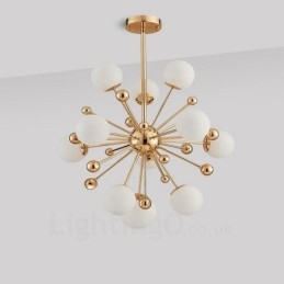 11 Light Modern Contemporary Ceiling Lights Copper Plating Chandelier with White Ball Glass Shade