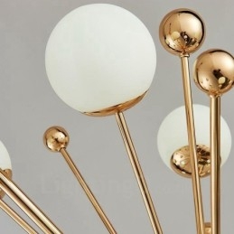 11 Light Modern Contemporary Ceiling Lights Copper Plating Chandelier with White Ball Glass Shade