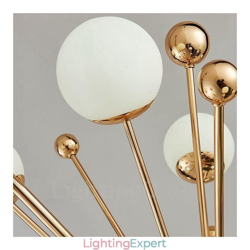 11 Light Modern Contemporary Ceiling Lights Copper Plating Chandelier with White Ball Glass Shade