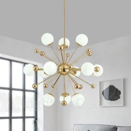 12 Light Modern Contemporary Ceiling Lights Copper Plating Chandelier with White Ball Glass Shade