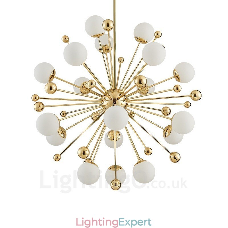 18 Light Modern Contemporary Ceiling Lights Copper Plating Chandelier with White Ball Glass Shade