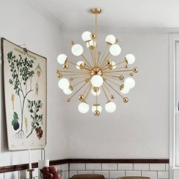 18 Light Modern Contemporary Ceiling Lights Copper Plating Chandelier with White Ball Glass Shade