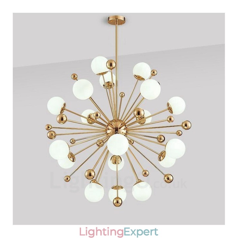 18 Light Modern Contemporary Ceiling Lights Copper Plating Chandelier with White Ball Glass Shade