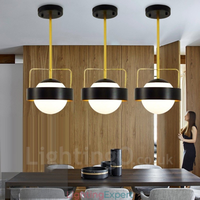 1 Light Modern Contemporary Ceiling Lights Copper Plating Pendant Light with White & Black Ball Glass Shade