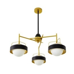 3 Light Modern Contemporary Ceiling Lights Copper Plating Chandelier with White & Black Ball Glass Shade